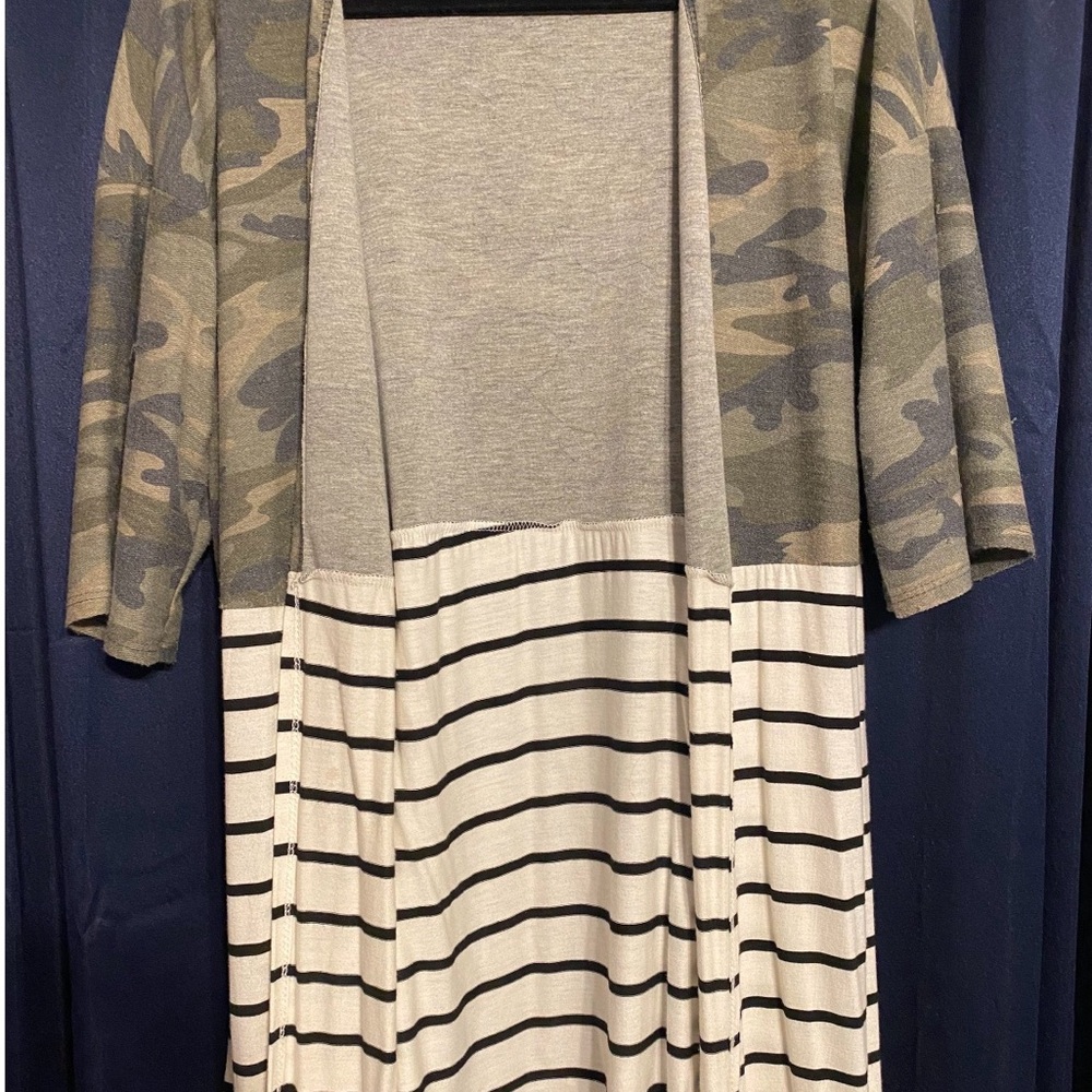 Camo and Striped Open Cardigan